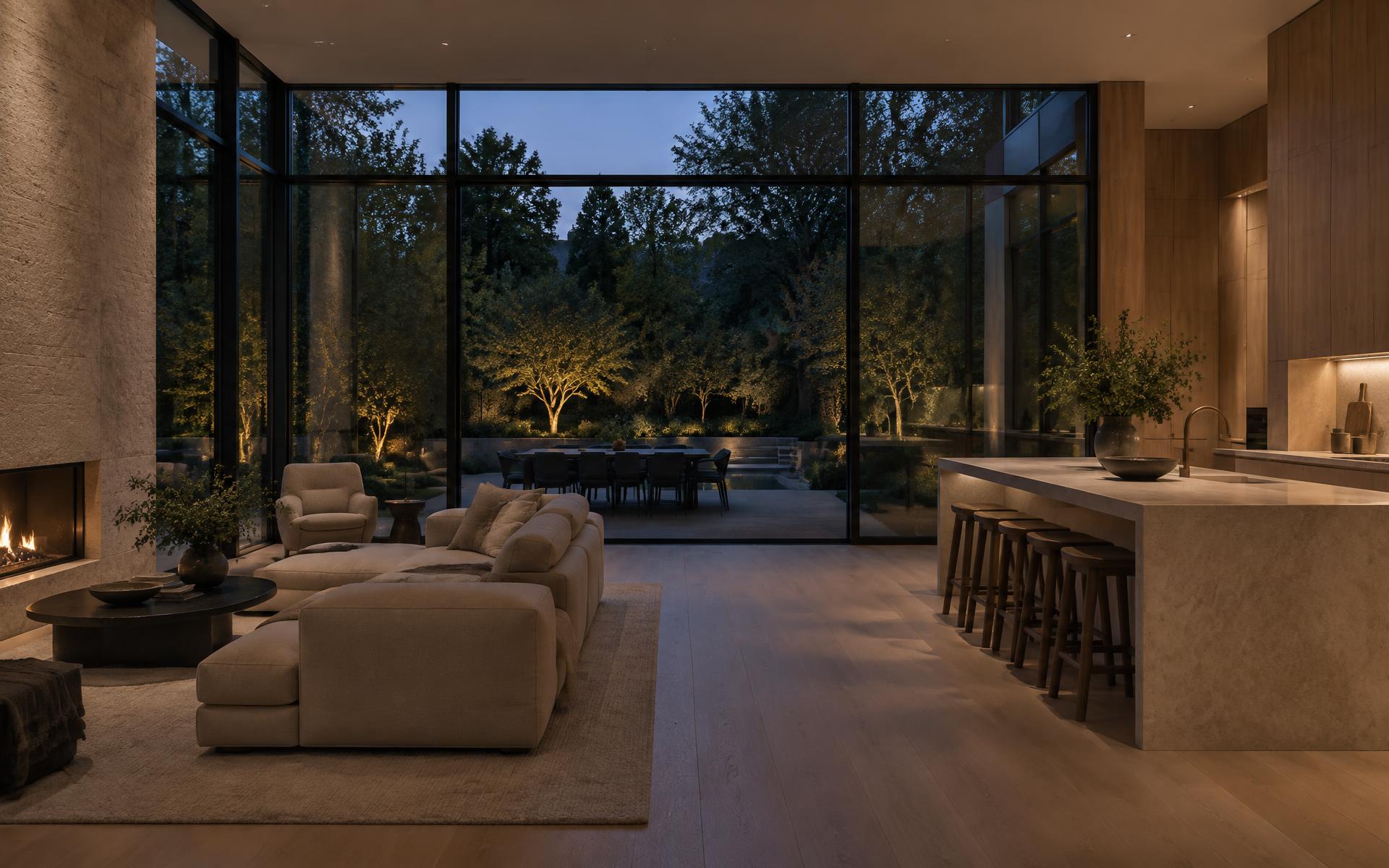 High-end Toronto home renovation with custom stone, oak millwork, and garden glazing